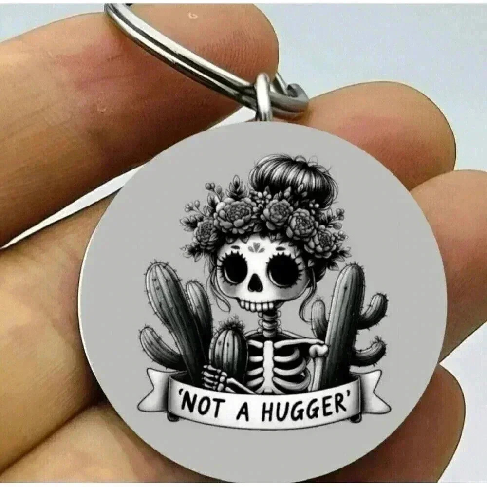 Cactus Lady Skelton Not A Hugger Hot Art Keychain